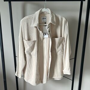 Zara Women's Cream Corduroy Button Down Shirt